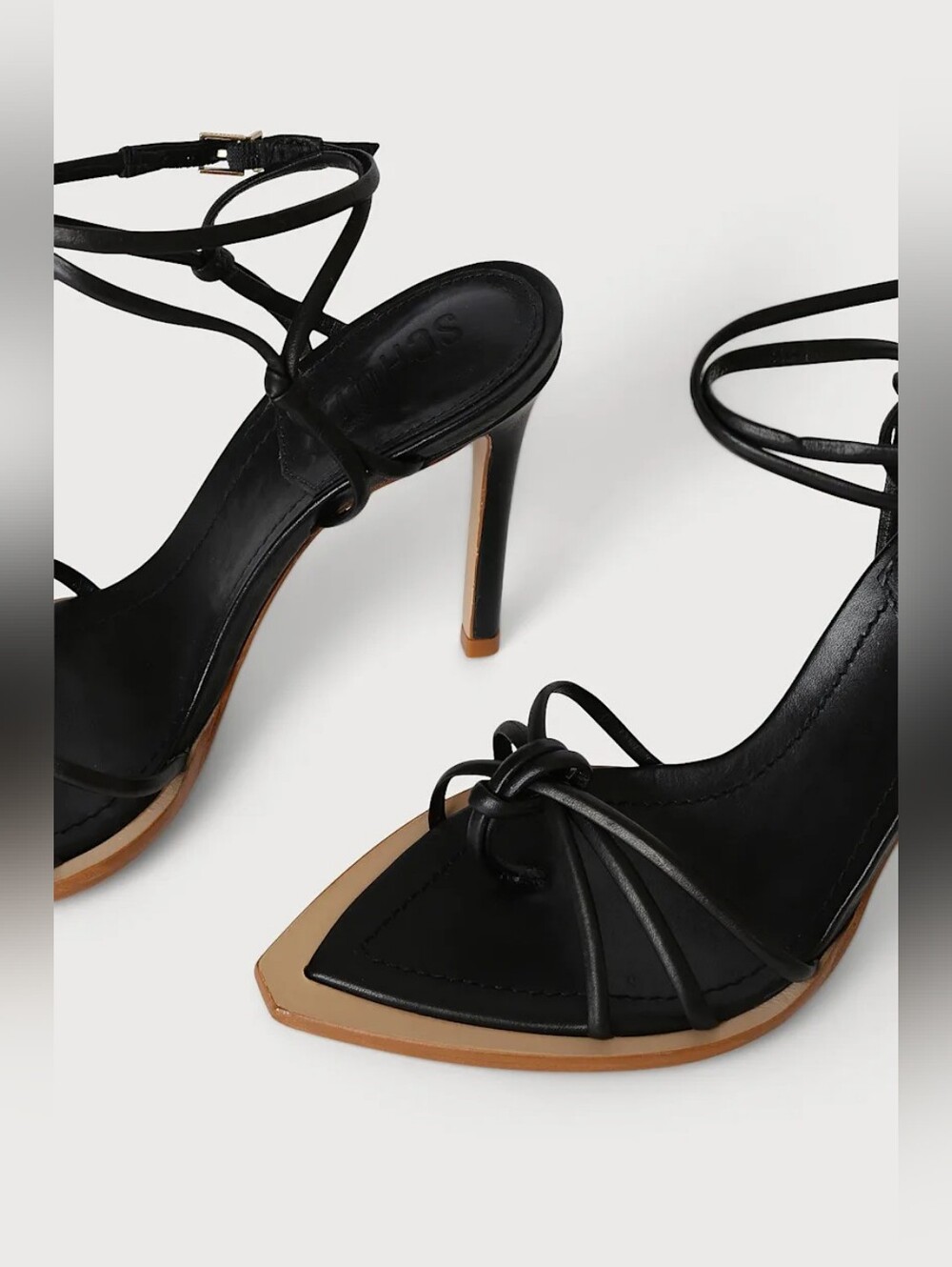 Abby Black Leather Knotted Pointed-Toe 3.25" Heel Sandals In Black Size 8